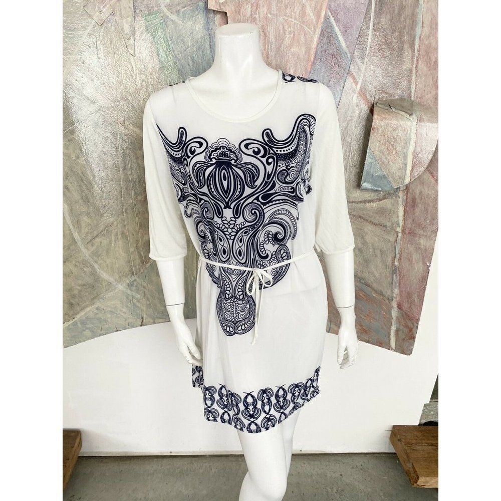 Shift Dress 5 Love Blue White Tie Waist Paisley Preppy Size 5